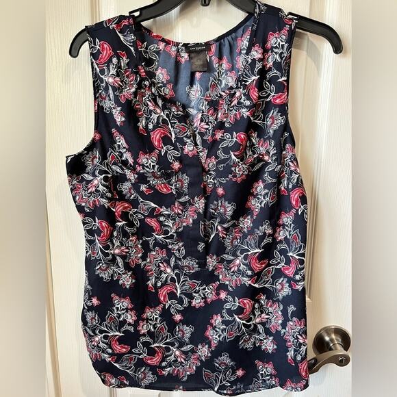 Anne Taylor floral print blouse Sleeveless Small Blue Red White - Picture 3 of 9